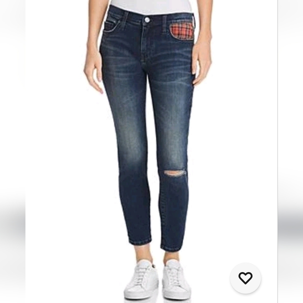 Current/Elliott The Stiletto Plaid Pocket Skinny Jeans In Erwin Red Tartan 26